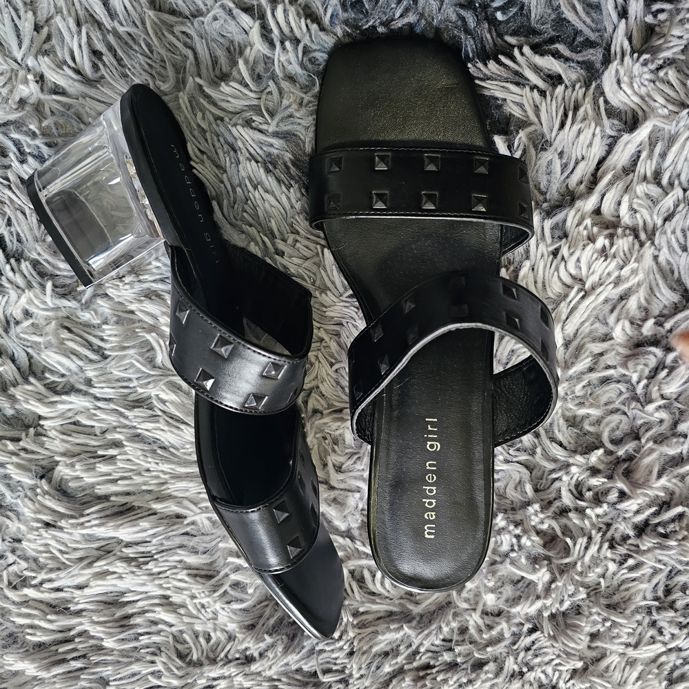Madden Girl Black Studded Heels with Clear Block Heel